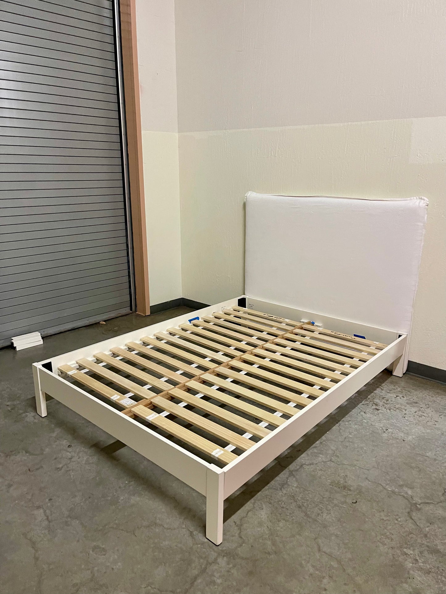 White fabric w/ flange queen headboard