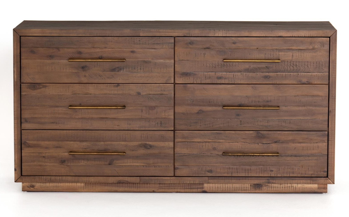 Brown 6 drawer dresser with brass handles