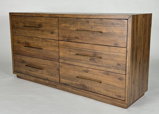 Brown 6 drawer dresser with brass handles