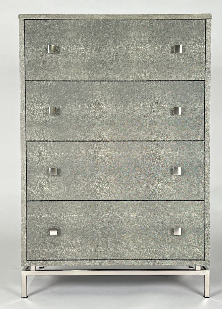 Gray embossed faux shagreen tall 5 drawer dresser