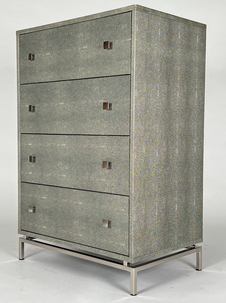 Gray embossed faux shagreen tall 5 drawer dresser
