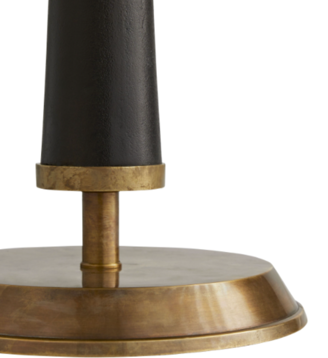 Black and brass hourglass floor lamp w/ white shade