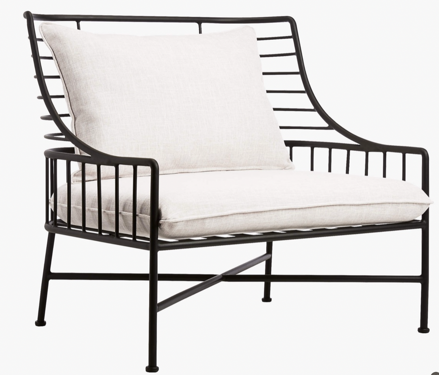 Black metal outdoor chair with seat & back cushions