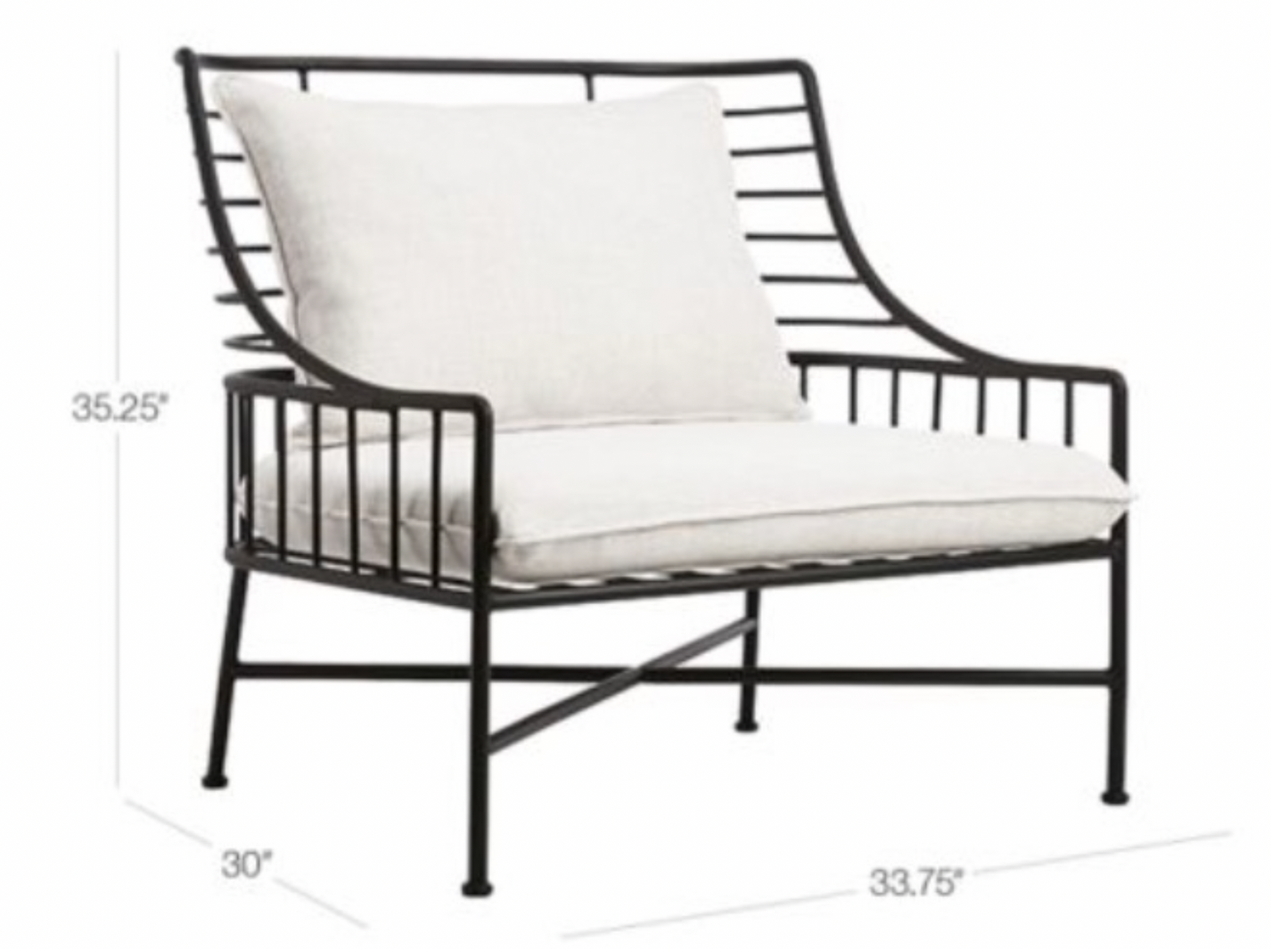 Black metal outdoor chair with seat & back cushions