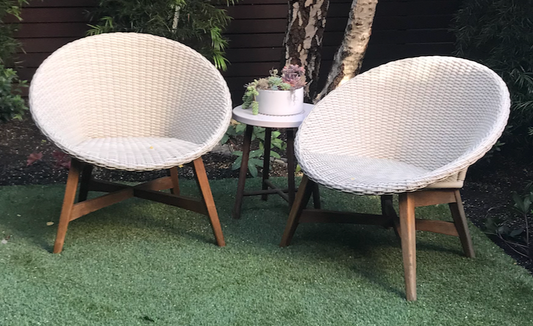 Cream woven resin outdoor bucket chairs