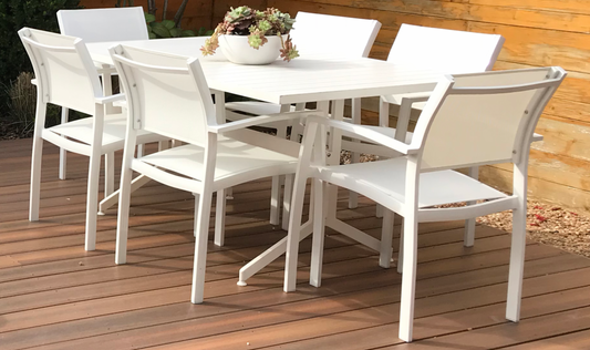 White mesh seat, powder coated frame, outdoor dining chairs