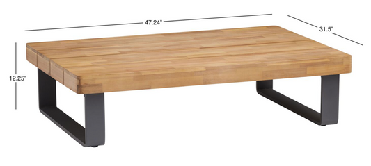 Outdoor rectangular coffee table, wood and powder coated metal