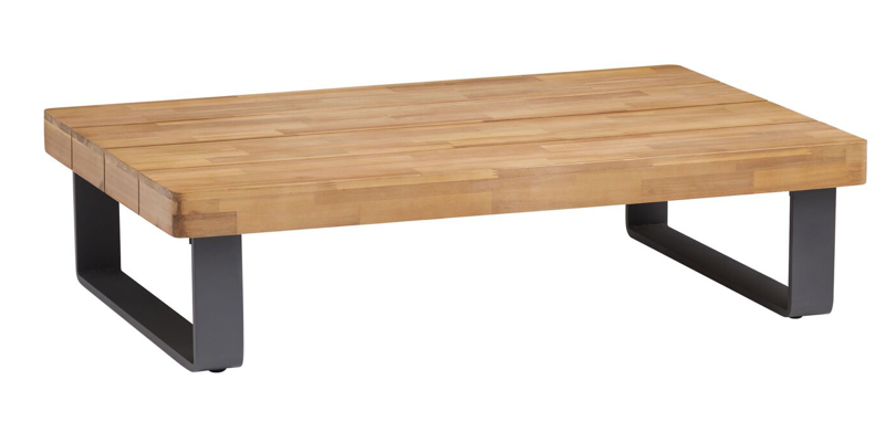 Outdoor rectangular coffee table, wood and powder coated metal
