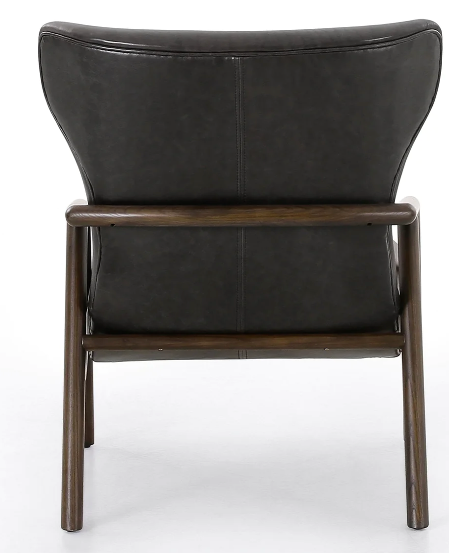 Black leather chair, mid-century styling