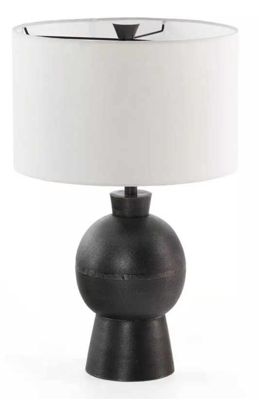 Textured black aluminum lamp, white silk shade