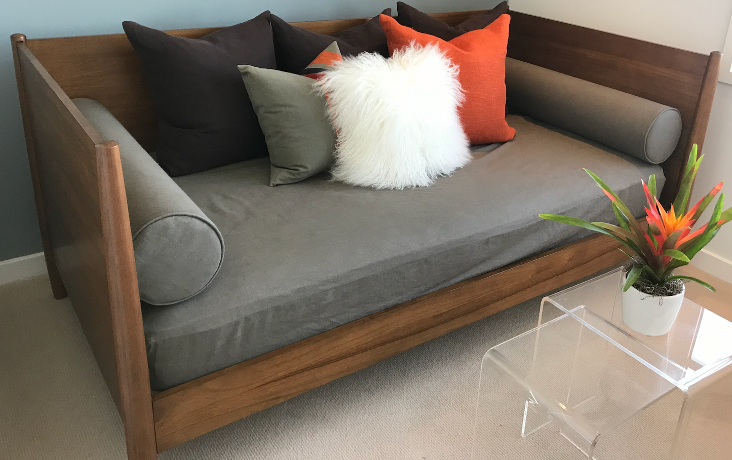 Acorn colored mid century inspired day bed