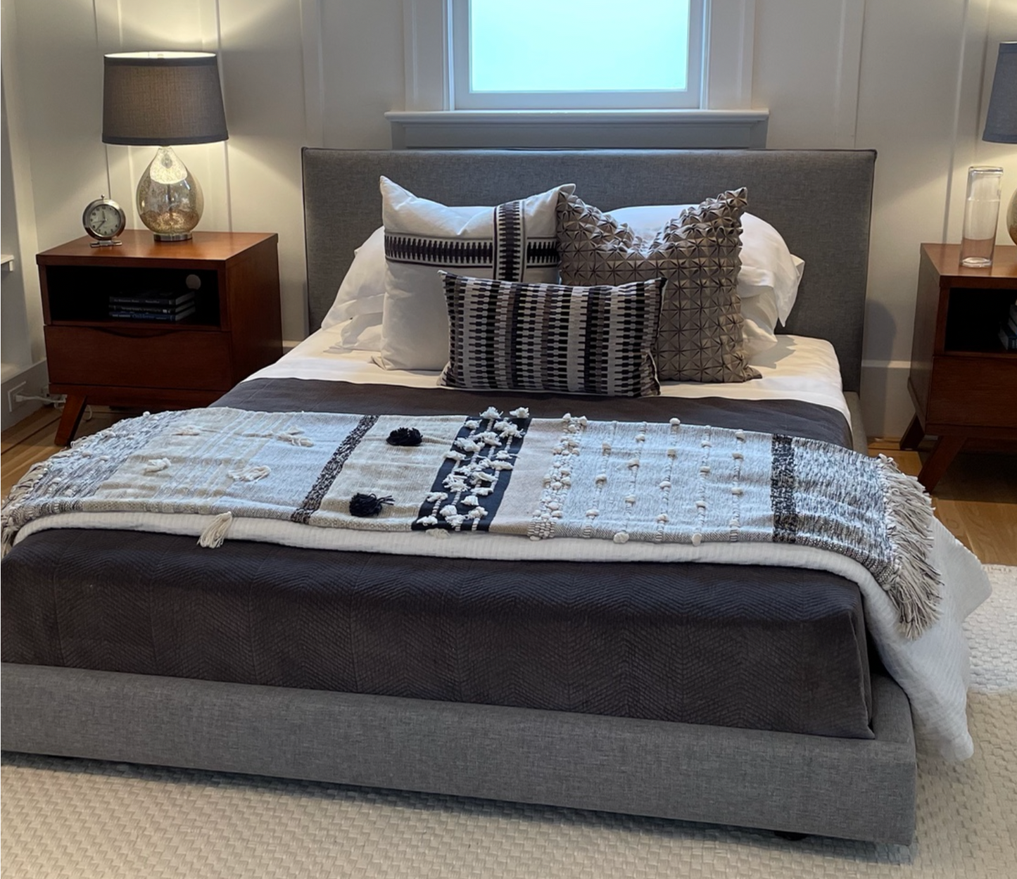 Modern low gray knife edge Queen bed