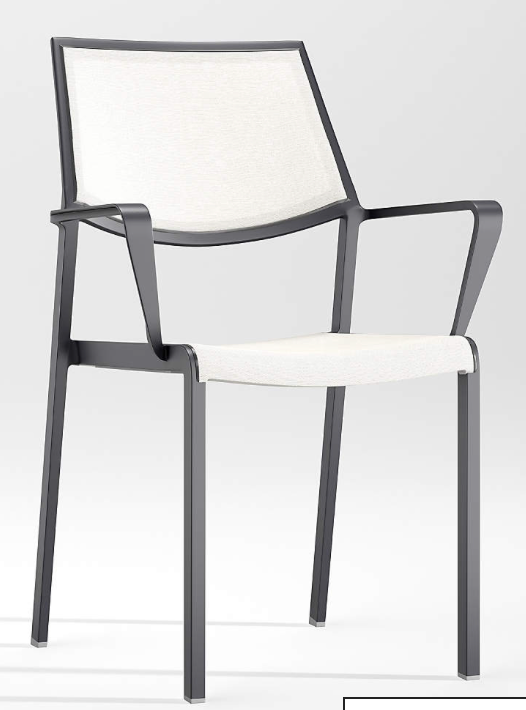 White mesh outdoor dining chairs with charcoal powder coated frame