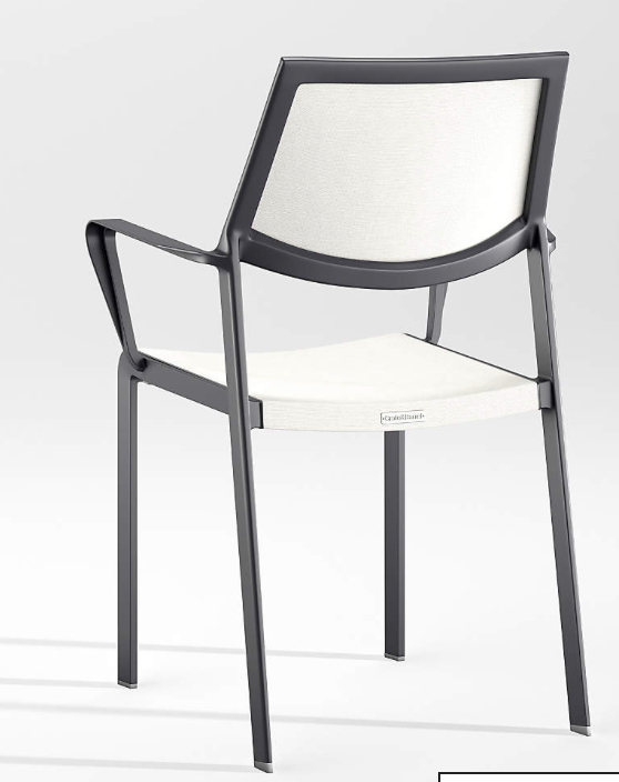 White mesh outdoor dining chairs with charcoal powder coated frame