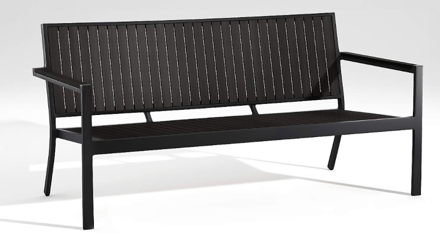 Outdoor bench with green seat cushion