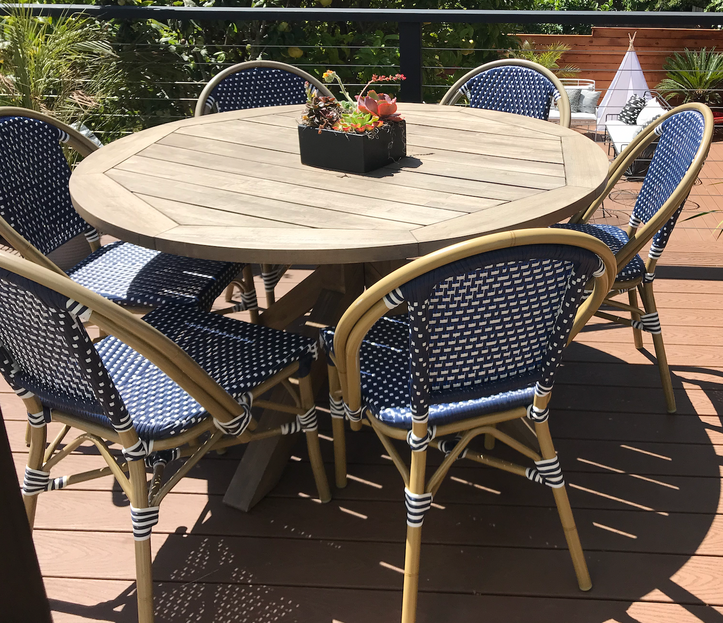 Round outdoor wood dining table