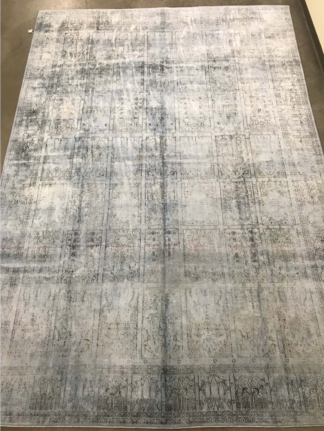 9'4"x12'1" Light blue, over dyed silk w/ grid pattern