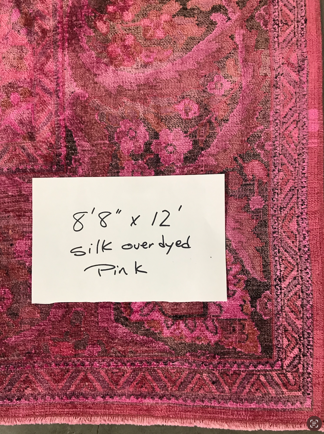 8'8"x12' Vintage silk over dyed rug in pink