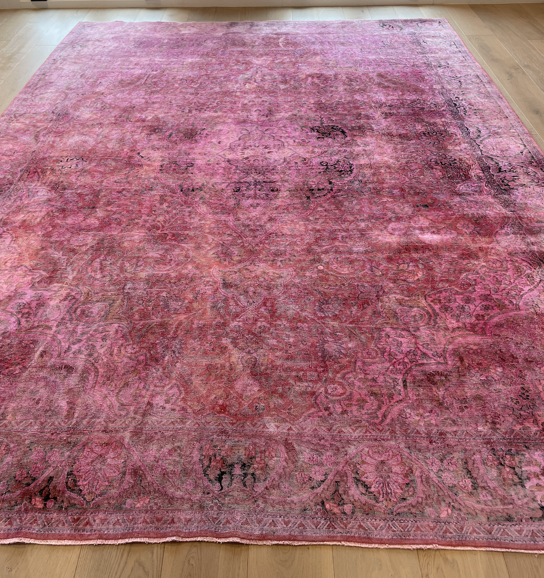 Vintage silk over dyed rug in pink