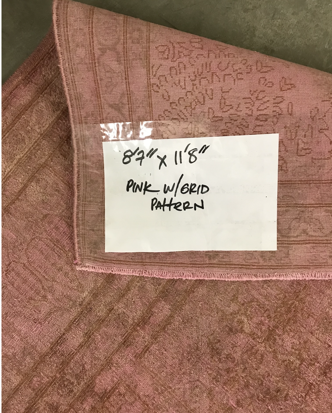 Vintage silk over dyed light pink rug w/ grid pattern