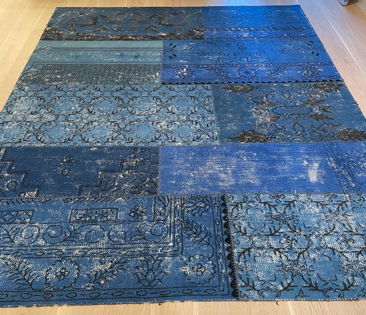 Shades of blue and black, patchwork rug