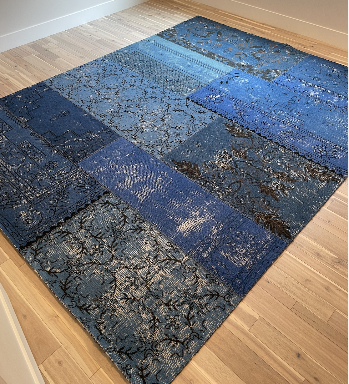 Shades of blue and black, patchwork rug