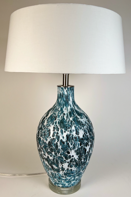 Blue and white marbled table lamp