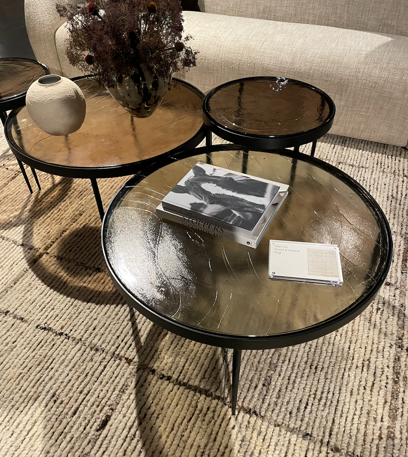 Yoko part glass nesting tables in pale green