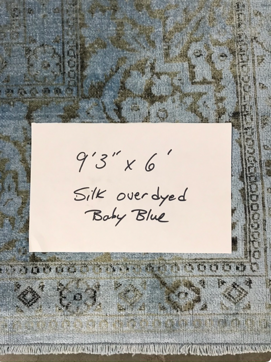 6' x 9'3" over dyed silk, baby blue