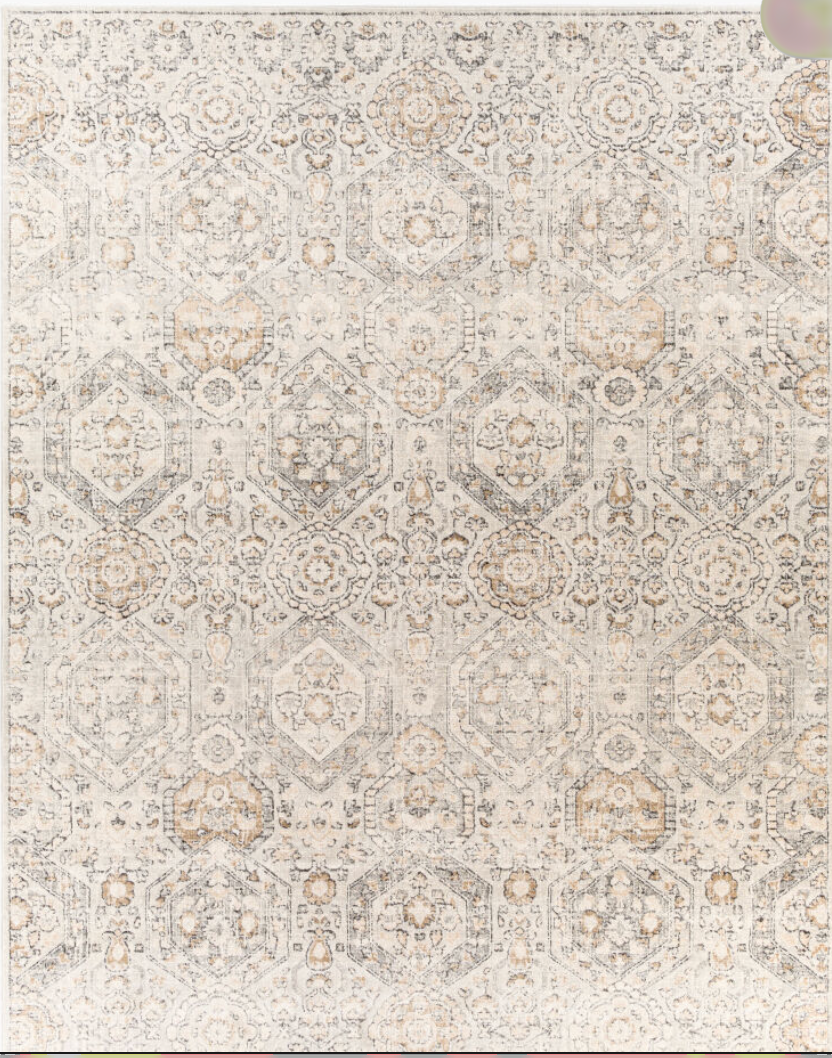 Square rug, ivory & tan, traditional pattern