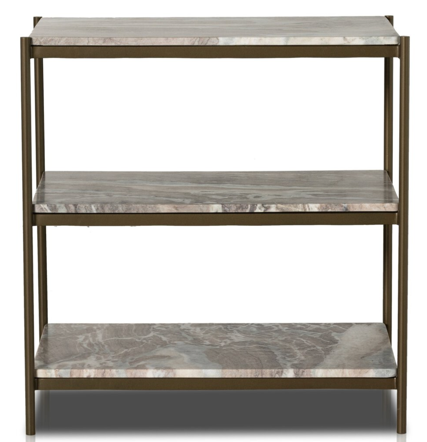 Felix night stands, antique brass and 3 variegated marble shelves