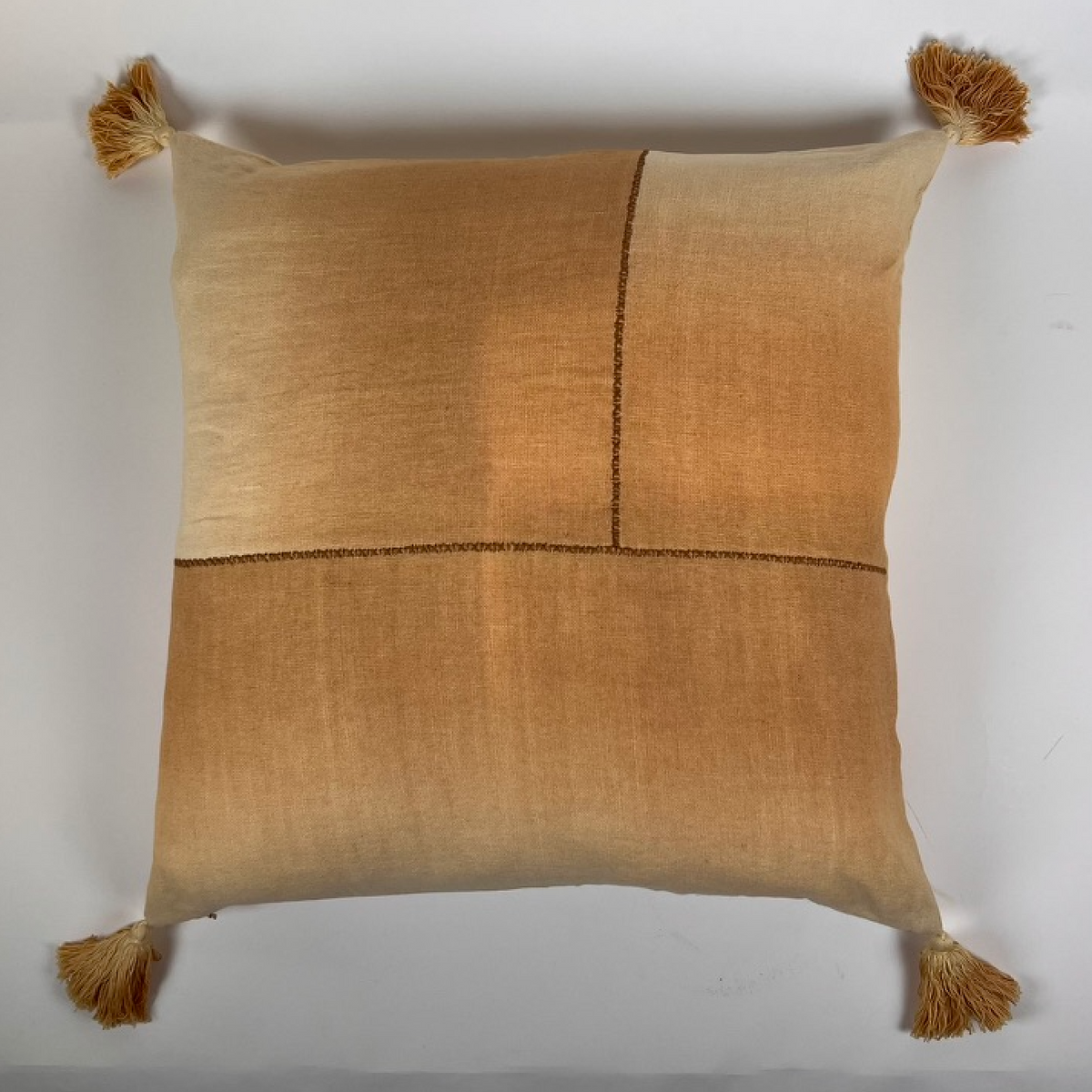 Tan Ombre Linen Pillow with Tassels, 24" x 24"