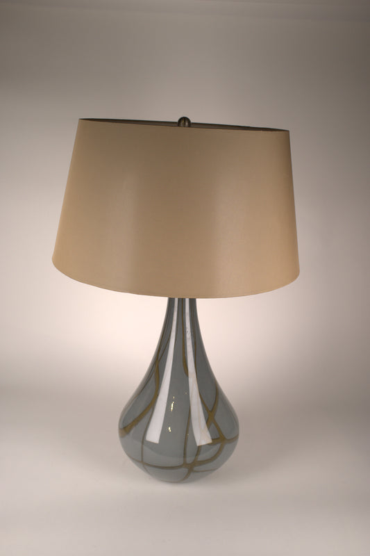 Elegant Gray Blue Glass Base with Brown Abstract Lines Table Lamp