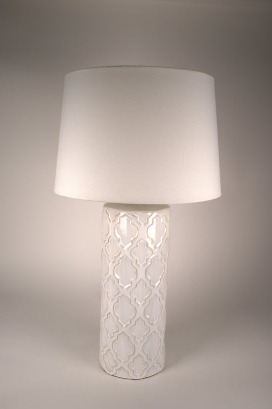 White Ceramic Patterned Base Table Lamp