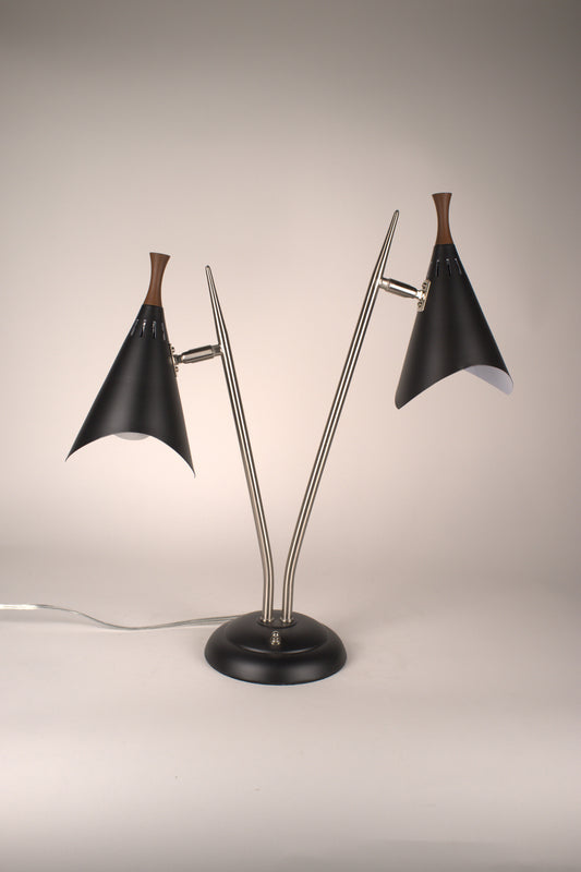 Black Mid Century Inspired Double Headed Desk or Table Lamp