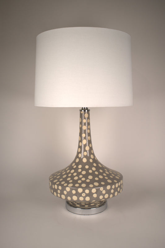 Gray and Cream Polka Dot Ceramic Lamp