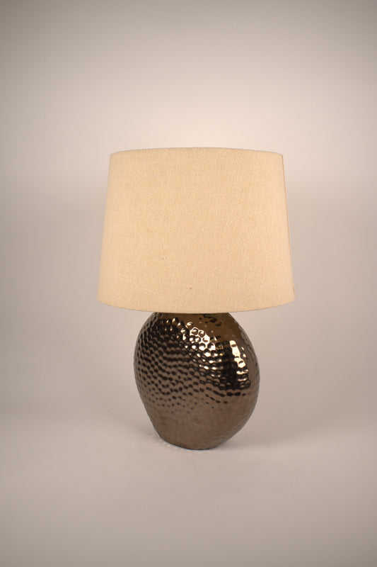Flat Round Copper Ceramic Table Lamp