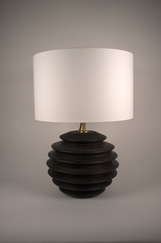 Round black wood base table lamp