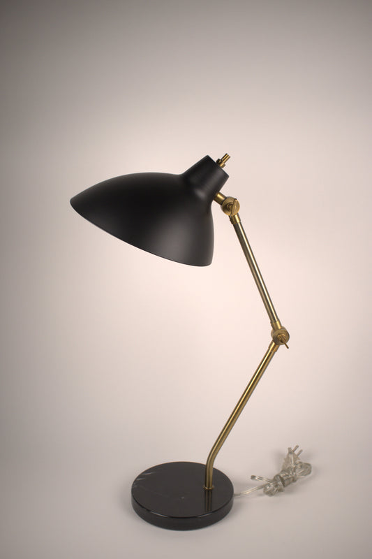 Articulating black and brass desk lamp
