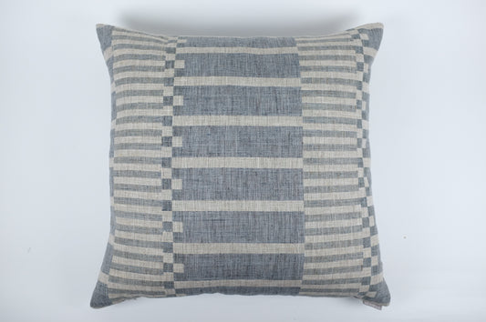 Natural and Blue Thick and Thin Stripes Square Pillow