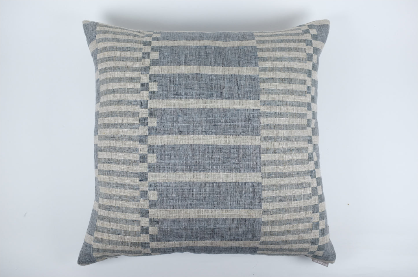 Natural and Blue Thick and Thin Stripes Square Pillow