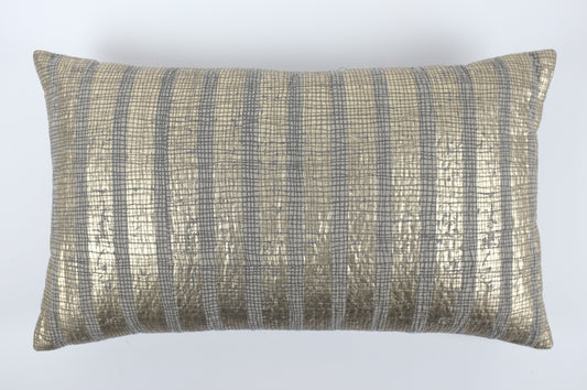 Grey and Gold Stripe Lumbar Pillow
