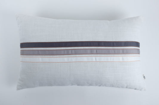 White with Purple Horizontal Bands Lumbar Pillow