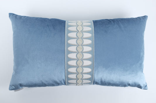 Blue Satin with Vertical  Design Stripe Lumbar Pillow