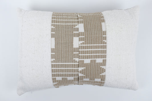White with Vertical Khaki Band Lumbar Pillow