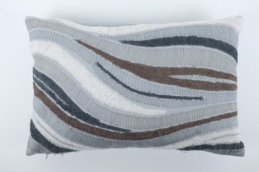 Grey with White/Brown/Navy Waves Lumbar Pillow