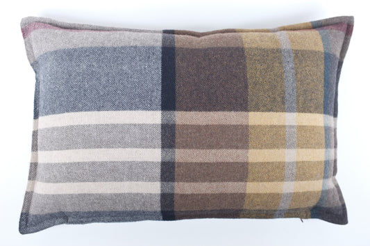 Grey/Brown Plaid Wool Lumbar Pillow