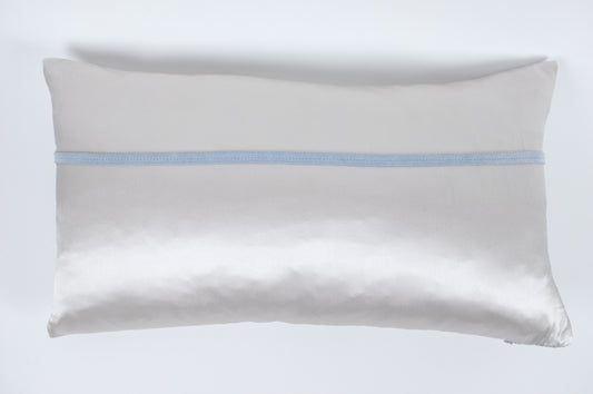 White Satin with Blue Stripe Lumbar Pillow