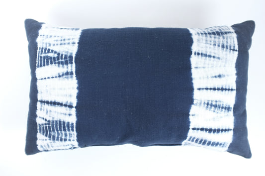 Navy with Shibori Side Stripes Lumbar Pillow