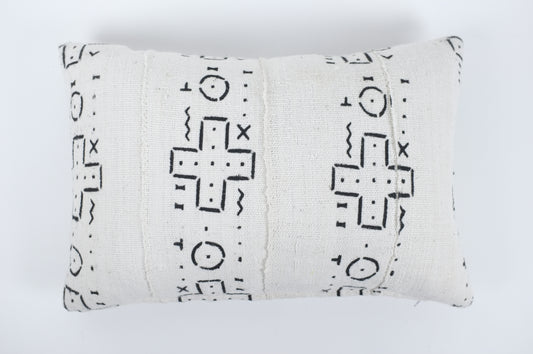 White with Black African Crosses and Dots Lumbar Pillow